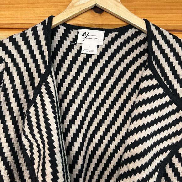 ANDREA JOVINE Oatmeal /Black Stripped Open Front Stretch Cardigan Sweater S - Picture 2 of 4